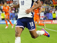 Jude Bellingham attacking midfield of England and Real Madrid during the UEFA EURO 2024 semi-final match between Netherlands and England at...