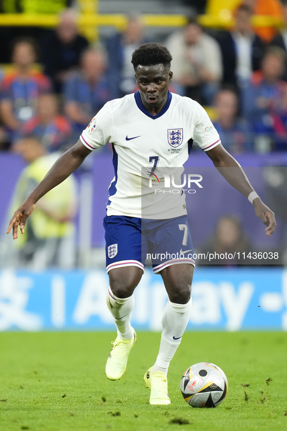 Bukayo Saka right winger of England and Arsenal FC during the UEFA EURO 2024 semi-final match between Netherlands and England at Football St...