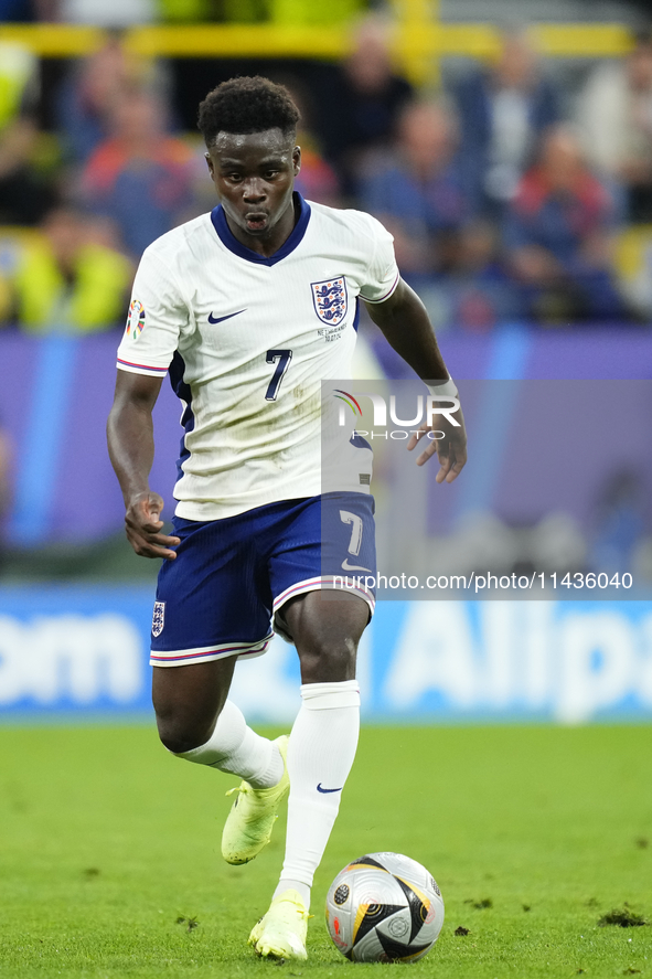 Bukayo Saka right winger of England and Arsenal FC during the UEFA EURO 2024 semi-final match between Netherlands and England at Football St...