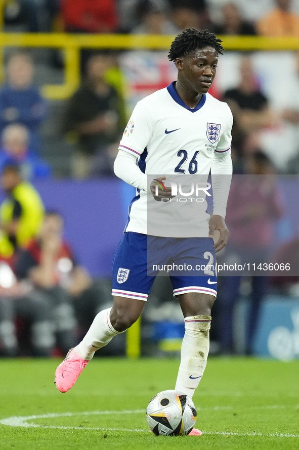 Kobbie Mainoo central midfield of England and Manchester United during the UEFA EURO 2024 semi-final match between Netherlands and England a...