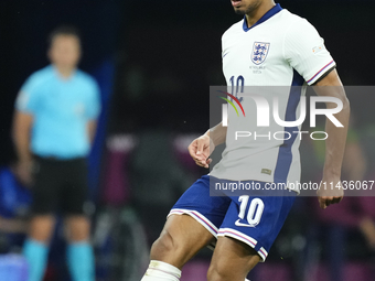 Jude Bellingham attacking midfield of England and Real Madrid during the UEFA EURO 2024 semi-final match between Netherlands and England at...