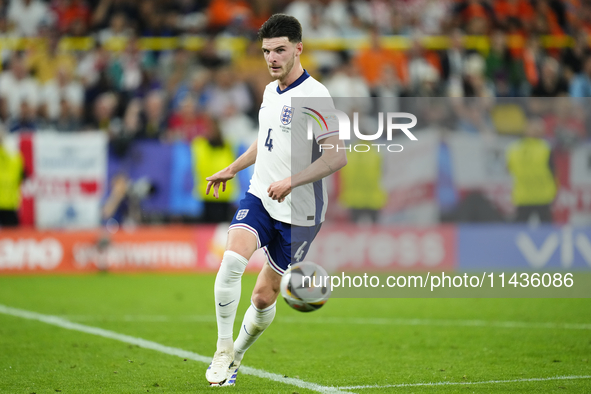 Declan Rice defensive midfield of England and Arsenal FC during the UEFA EURO 2024 semi-final match between Netherlands and England at Footb...