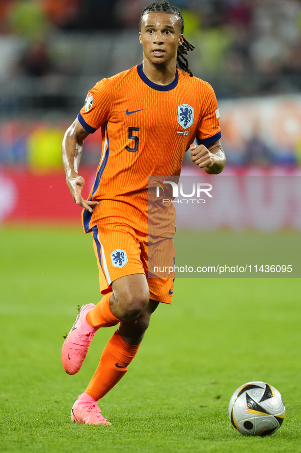 Nathan Ake centre-back of Netherlands and Manchester City during the UEFA EURO 2024 semi-final match between Netherlands and England at Foot...