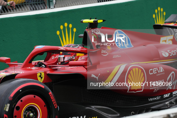 Carlos Sainz Jr. of Spain is driving the (55) Scuderia Ferrari SF-24 Ferrari during the Formula 1 Rolex Belgian Grand Prix 2024 in Francorch...