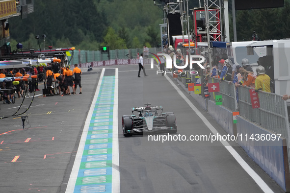 George Russell of the UK is driving the (63) Mercedes-AMG Petronas F1 Team F1 W15 E Performance Mercedes during the Formula 1 Rolex Belgian...