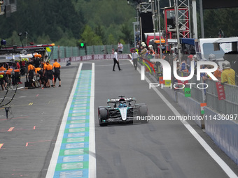 George Russell of the UK is driving the (63) Mercedes-AMG Petronas F1 Team F1 W15 E Performance Mercedes during the Formula 1 Rolex Belgian...