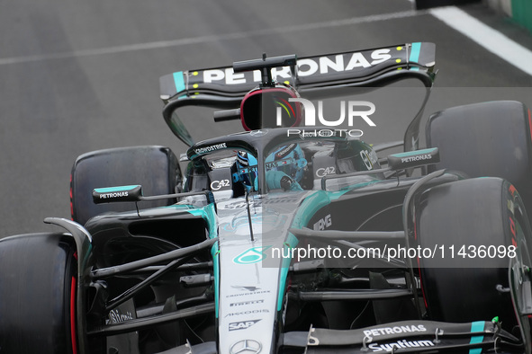 George Russell of the UK is driving the (63) Mercedes-AMG Petronas F1 Team F1 W15 E Performance Mercedes during the Formula 1 Rolex Belgian...