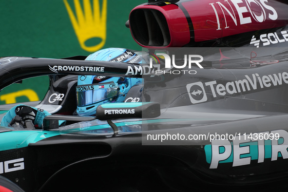 George Russell of the UK is driving the (63) Mercedes-AMG Petronas F1 Team F1 W15 E Performance Mercedes during the Formula 1 Rolex Belgian...