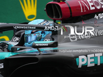 George Russell of the UK is driving the (63) Mercedes-AMG Petronas F1 Team F1 W15 E Performance Mercedes during the Formula 1 Rolex Belgian...