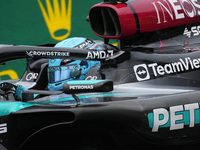 George Russell of the UK is driving the (63) Mercedes-AMG Petronas F1 Team F1 W15 E Performance Mercedes during the Formula 1 Rolex Belgian...