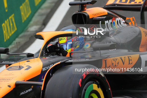 Oscar Piastri of Australia is driving the (81) McLaren F1 Team MCL38 Mercedes during the Formula 1 Rolex Belgian Grand Prix 2024 in Francorc...