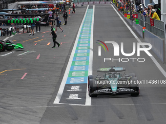 Lance Stroll of Canada is driving the (18) Aston Martin Aramco Cognizant F1 Team AMR24 Mercedes during the Formula 1 Rolex Belgian Grand Pri...