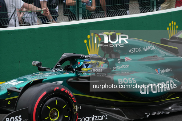 Fernando Alonso of Spain is driving the (14) Aston Martin Aramco Cognizant F1 Team AMR24 Mercedes during the Formula 1 Rolex Belgian Grand P...