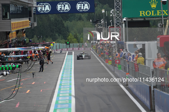 Lewis Hamilton of the UK is driving the (44) Mercedes-AMG Petronas F1 Team F1 W15 E Performance Mercedes during the Formula 1 Rolex Belgian...