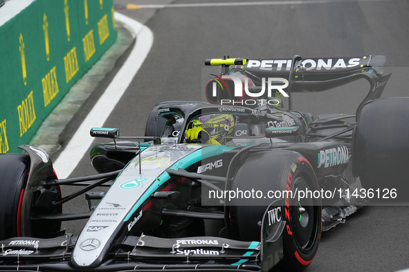 Lewis Hamilton of the UK is driving the (44) Mercedes-AMG Petronas F1 Team F1 W15 E Performance Mercedes during the Formula 1 Rolex Belgian...