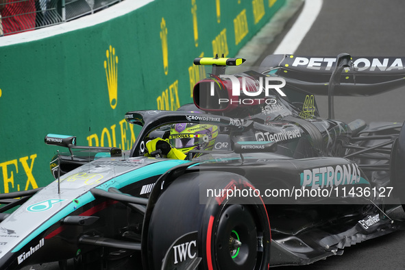 Lewis Hamilton of the UK is driving the (44) Mercedes-AMG Petronas F1 Team F1 W15 E Performance Mercedes during the Formula 1 Rolex Belgian...