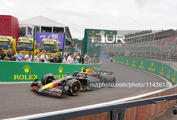 Max Verstappen of the Netherlands is driving the Oracle Red Bull Racing RB20 Honda RBPT during the Formula 1 Rolex Belgian Grand Prix 2024 i...