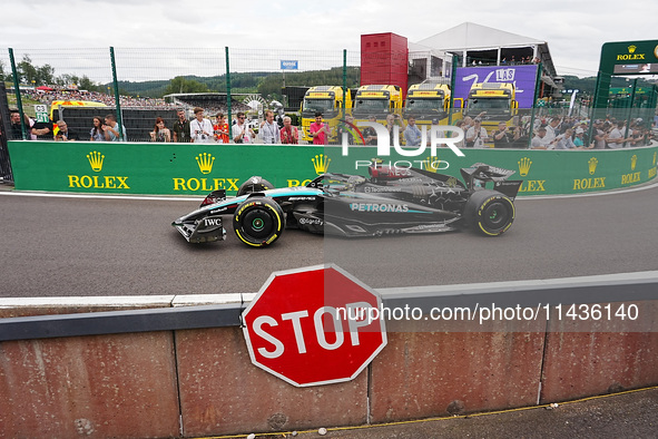 Lewis Hamilton of the UK is driving the (44) Mercedes-AMG Petronas F1 Team F1 W15 E Performance Mercedes during the Formula 1 Rolex Belgian...