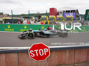 George Russell of the UK is driving the (63) Mercedes-AMG Petronas F1 Team F1 W15 E Performance Mercedes during the Formula 1 Rolex Belgian...