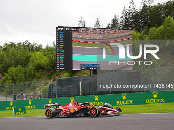 Carlos Sainz Jr. of Spain is driving the (55) Scuderia Ferrari SF-24 Ferrari during the Formula 1 Rolex Belgian Grand Prix 2024 in Francorch...