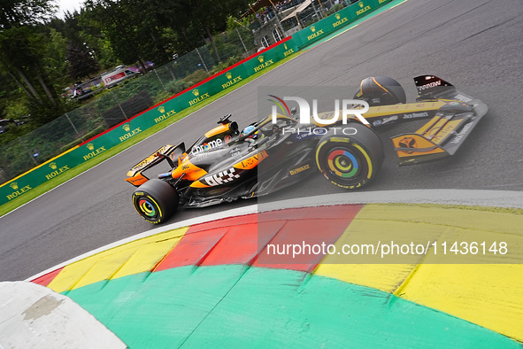 Oscar Piastri of Australia is driving the (81) McLaren F1 Team MCL38 Mercedes during the Formula 1 Rolex Belgian Grand Prix 2024 in Francorc...