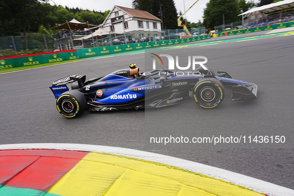 Logan Sargeant of the United States is driving the (2) Williams Racing FW46 Mercedes during the Formula 1 Rolex Belgian Grand Prix 2024 in F...