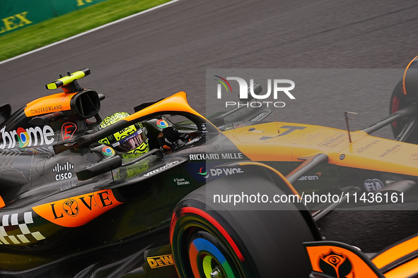 Lando Norris of the UK is driving the (4) McLaren F1 Team MCL38 Mercedes during the Formula 1 Rolex Belgian Grand Prix 2024 in Francorchamps...