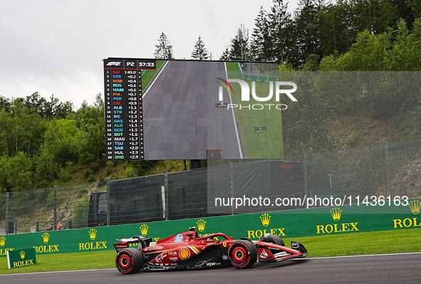 Carlos Sainz Jr. of Spain is driving the (55) Scuderia Ferrari SF-24 Ferrari during the Formula 1 Rolex Belgian Grand Prix 2024 in Francorch...