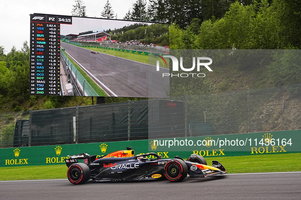 Max Verstappen of the Netherlands is driving the Oracle Red Bull Racing RB20 Honda RBPT during the Formula 1 Rolex Belgian Grand Prix 2024 i...