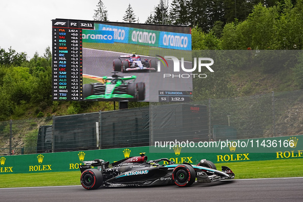 Lewis Hamilton of the UK is driving the (44) Mercedes-AMG Petronas F1 Team F1 W15 E Performance Mercedes during the Formula 1 Rolex Belgian...