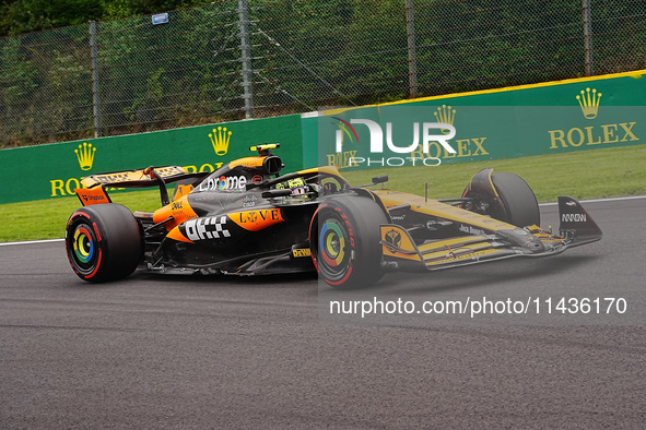 Lando Norris of the UK is driving the (4) McLaren F1 Team MCL38 Mercedes during the Formula 1 Rolex Belgian Grand Prix 2024 in Francorchamps...