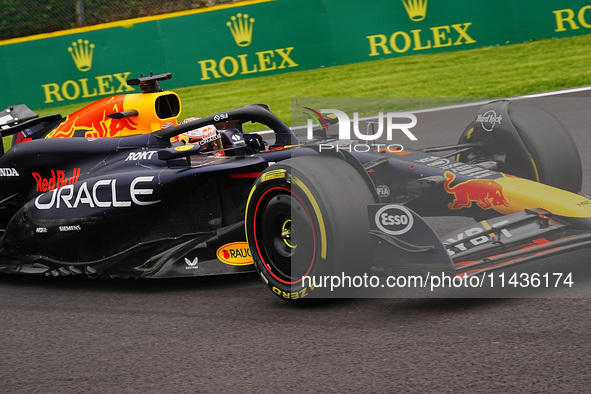 Max Verstappen of the Netherlands is driving the Oracle Red Bull Racing RB20 Honda RBPT during the Formula 1 Rolex Belgian Grand Prix 2024 i...