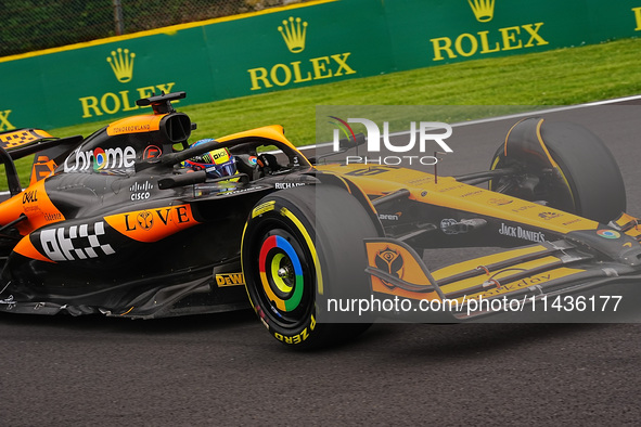 Oscar Piastri of Australia is driving the (81) McLaren F1 Team MCL38 Mercedes during the Formula 1 Rolex Belgian Grand Prix 2024 in Francorc...