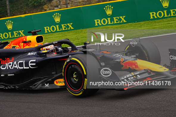 Max Verstappen of the Netherlands is driving the Oracle Red Bull Racing RB20 Honda RBPT during the Formula 1 Rolex Belgian Grand Prix 2024 i...