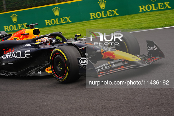 Max Verstappen of the Netherlands is driving the Oracle Red Bull Racing RB20 Honda RBPT during the Formula 1 Rolex Belgian Grand Prix 2024 i...