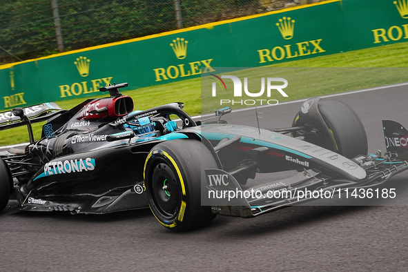 George Russell of the UK is driving the (63) Mercedes-AMG Petronas F1 Team F1 W15 E Performance Mercedes during the Formula 1 Rolex Belgian...