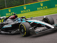 George Russell of the UK is driving the (63) Mercedes-AMG Petronas F1 Team F1 W15 E Performance Mercedes during the Formula 1 Rolex Belgian...