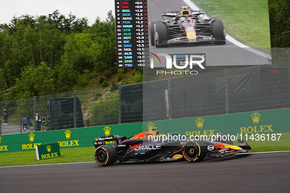 Sergio Perez of Mexico is driving the (11) Oracle Red Bull Racing RB20 Honda RBPT during the Formula 1 Rolex Belgian Grand Prix 2024 in Fran...