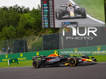 Sergio Perez of Mexico is driving the (11) Oracle Red Bull Racing RB20 Honda RBPT during the Formula 1 Rolex Belgian Grand Prix 2024 in Fran...