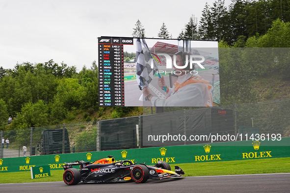 Max Verstappen of the Netherlands is driving the Oracle Red Bull Racing RB20 Honda RBPT during the Formula 1 Rolex Belgian Grand Prix 2024 i...