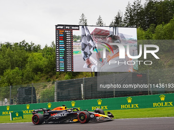 Max Verstappen of the Netherlands is driving the Oracle Red Bull Racing RB20 Honda RBPT during the Formula 1 Rolex Belgian Grand Prix 2024 i...