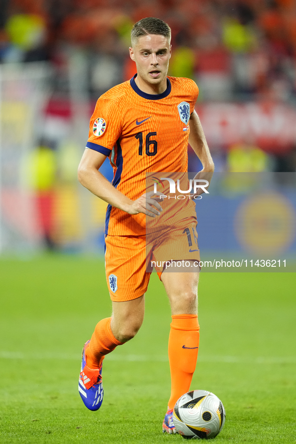 Joey Veerman central midfield of Netherlands and PSV Eindhoven during the UEFA EURO 2024 semi-final match between Netherlands and England at...