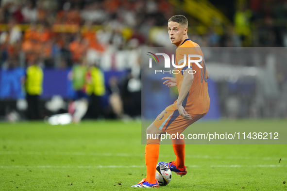 Joey Veerman central midfield of Netherlands and PSV Eindhoven during the UEFA EURO 2024 semi-final match between Netherlands and England at...