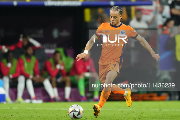 Xavi Simons attacking midfield of Netherlands and RB Leipzig during the UEFA EURO 2024 semi-final match between Netherlands and England at F...