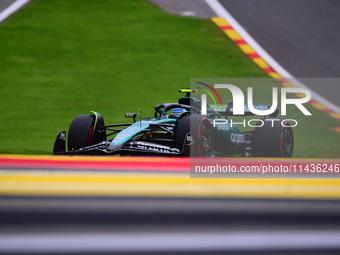 Fernando Alonso of Aston Martin Cognizant F1 Team is driving his single-seater during the free practice of the Belgian GP, the 14th race of...