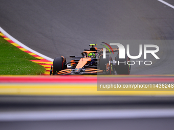 Lando Norris is driving his single-seater for the McLaren F1 Team during the free practice of the Belgian GP, the 14th race of the Formula 1...