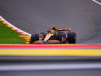 Lando Norris is driving his single-seater for the McLaren F1 Team during the free practice of the Belgian GP, the 14th race of the Formula 1...