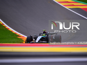 Lewis Hamilton of Mercedes-AMG Petronas F1 Team is driving his single-seater during the free practice of the Belgian GP, the 14th race of th...