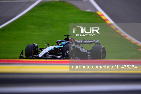 George Russell of Mercedes-AMG Petronas is driving his single-seater during the free practice of the Belgian GP, the 14th race of the Formul...