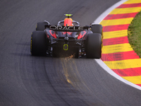 Sergio Perez of Red Bull Racing Honda is driving his single-seater during the free practice of the Belgian GP, the 14th race of the Formula...